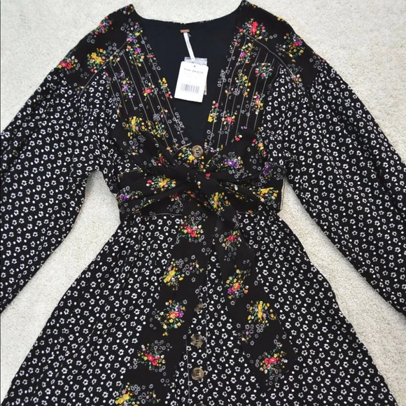 Free People Black Red Green Floral Dress S NWT - Picture 4 of 7